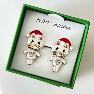 Betsey Johnson Santa Hat Cat Earrings with Gift Box